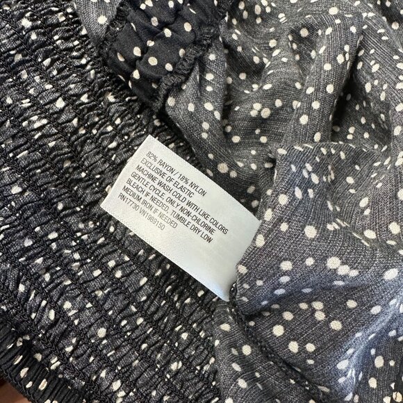 A New Day Smocked Crop Top XL Polka Dot Ruched Puff Statement Long Sleeve Black - Picture 9 of 11